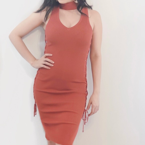 Rust Orange Chocker Dress - Picture 1 of 4